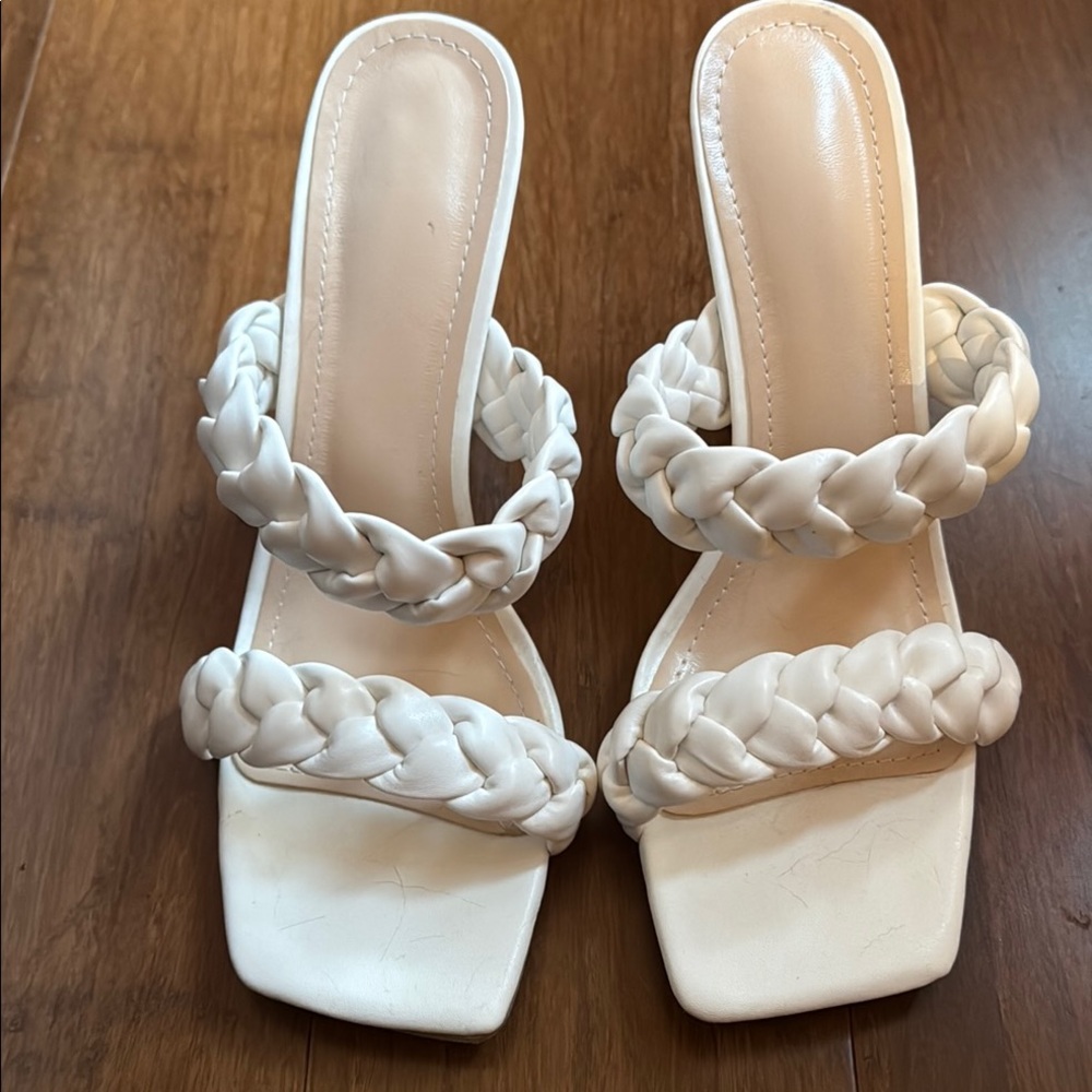 White Braided Strap Heeled Sandals